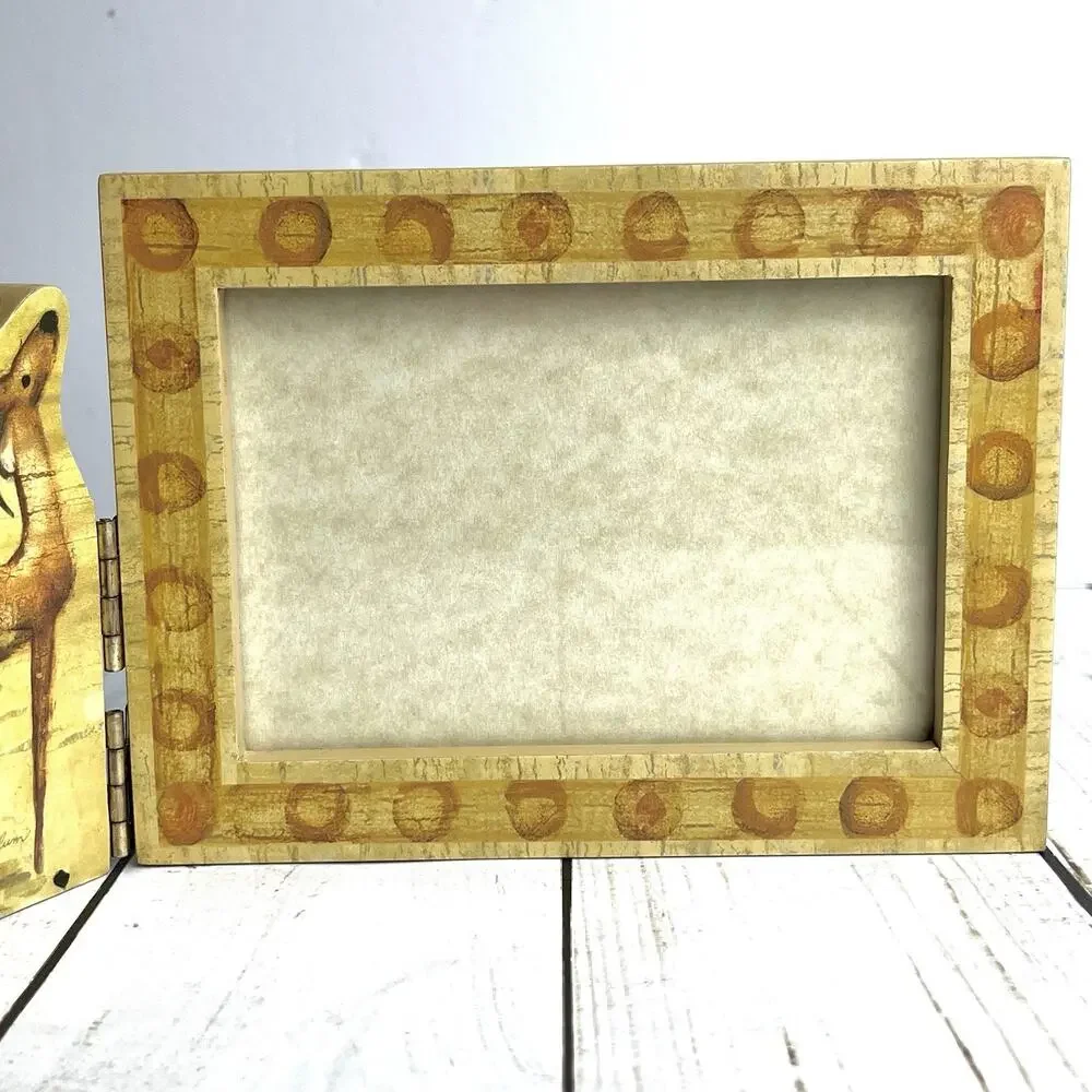 Vintage 2001 Cheri Blum Holidays Hinged Picture Frame Deer Fawn Wood Tone Nature